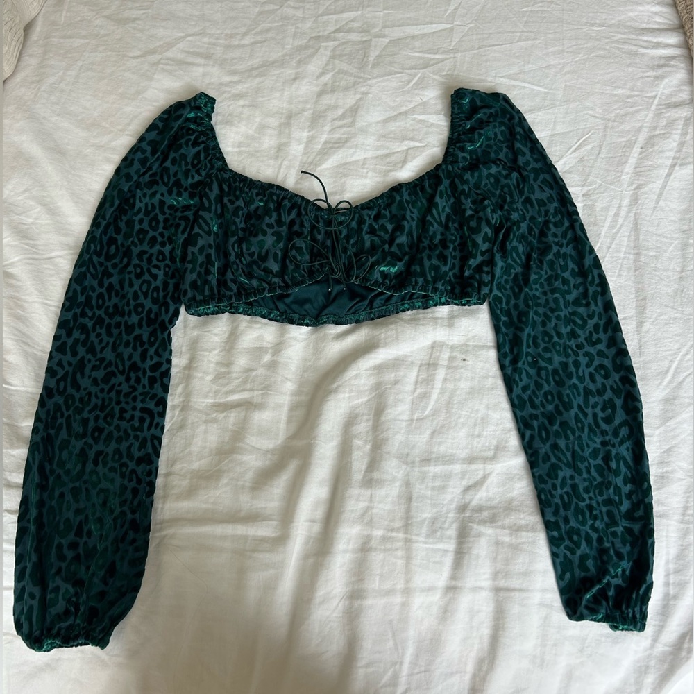 Long Sleeve Leopard Print Crop Top | Green